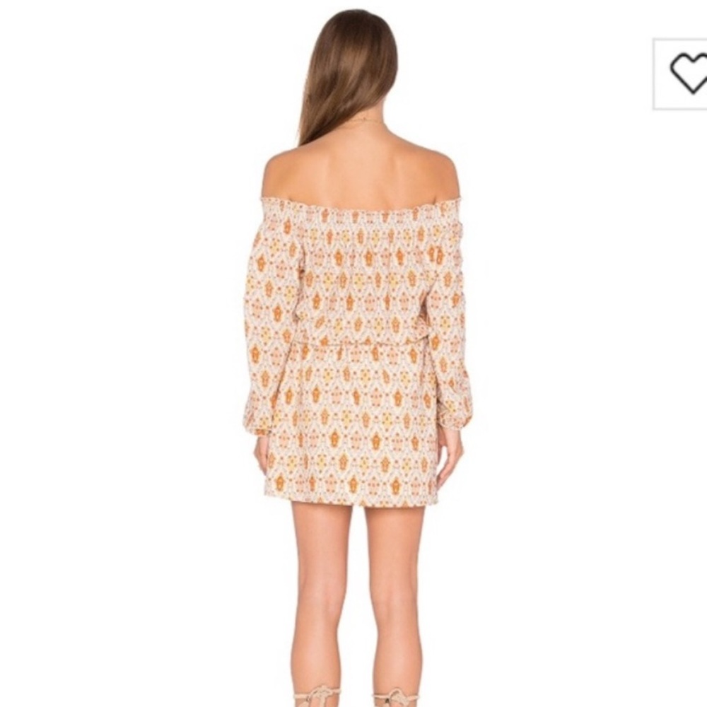 Sanctuary Elle Off Shoulder Boho Orange and Cream Print Dress Size L - Picture 2 of 12